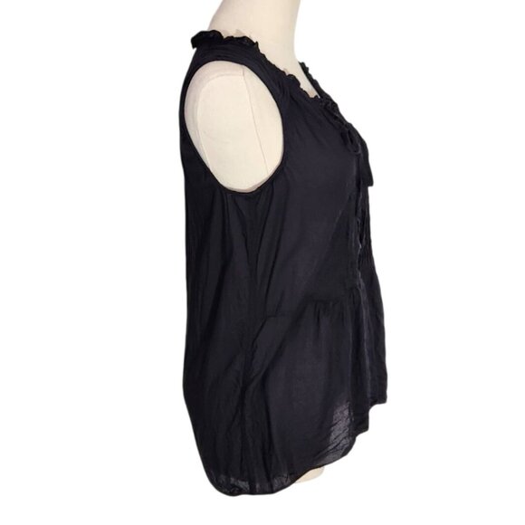 Anthropologie Holding Horses Black Ruffle Neck Pleated Viscose Blouse Size 2 - Picture 2 of 14